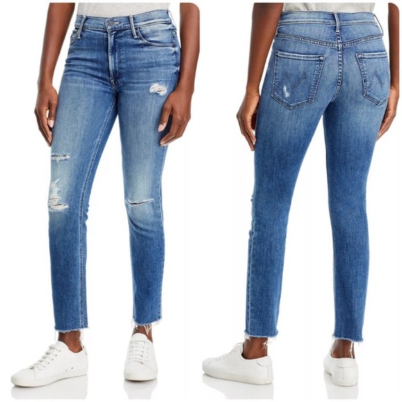 MOTHER The Mid Rise Dazzler Ankle Fray Medium Wash Denim - Picture 2 of 10